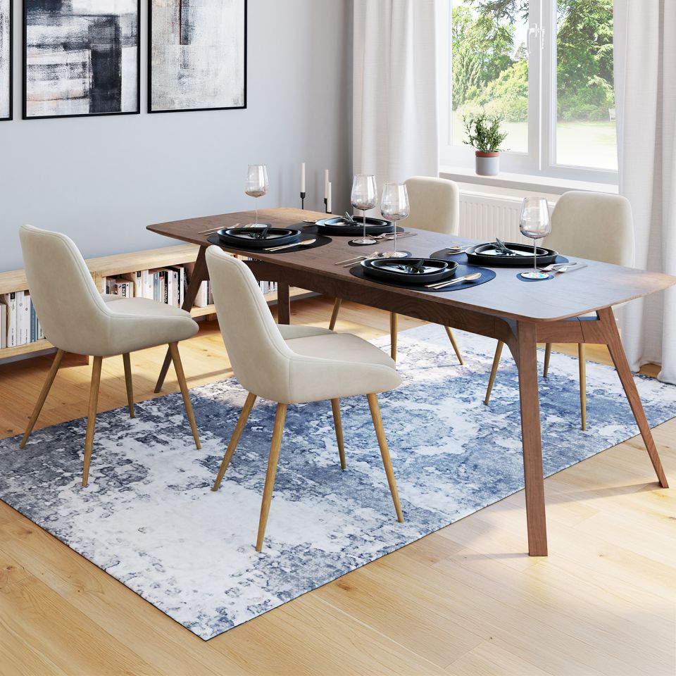 Chaises Olivia velours crème pieds métal effet bois - lot de 4