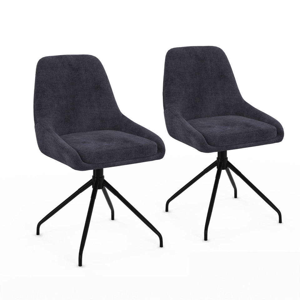 Chaises Olivia assise pivotante gris foncé pieds métal - lot de 2