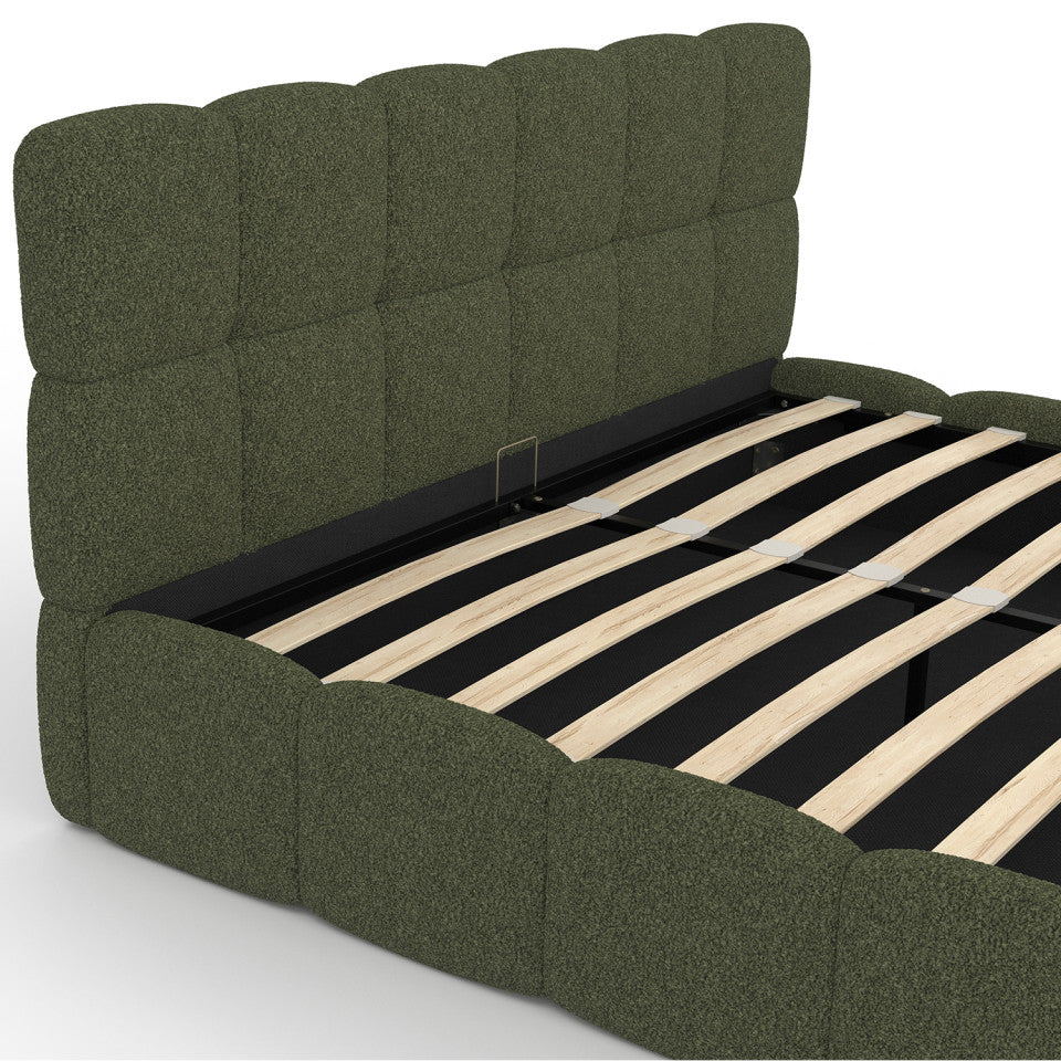Lit coffre Bubble 160x200cm bouclette vert kaki