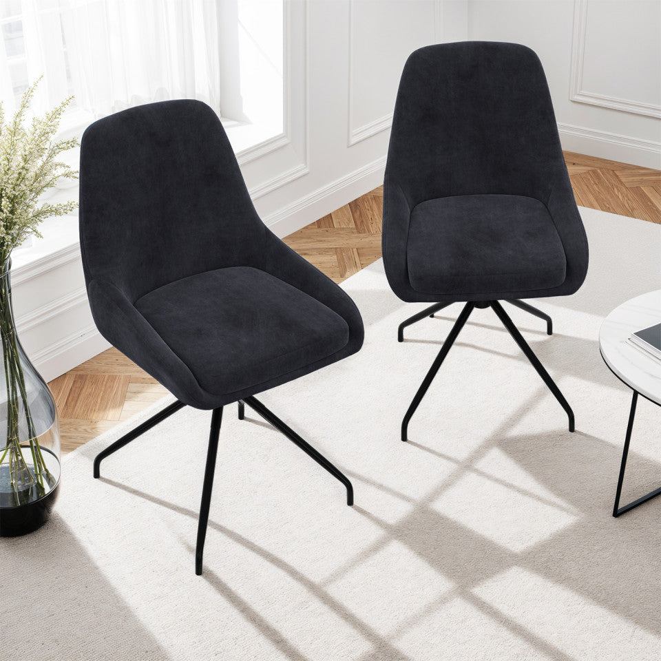 Chaises Olivia assise pivotante gris foncé pieds métal - lot de 2