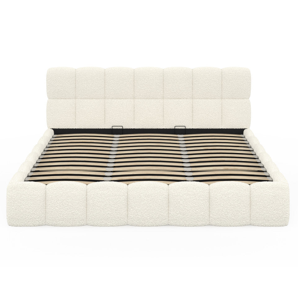 Lit coffre Bubble 180x200cm bouclette blanche