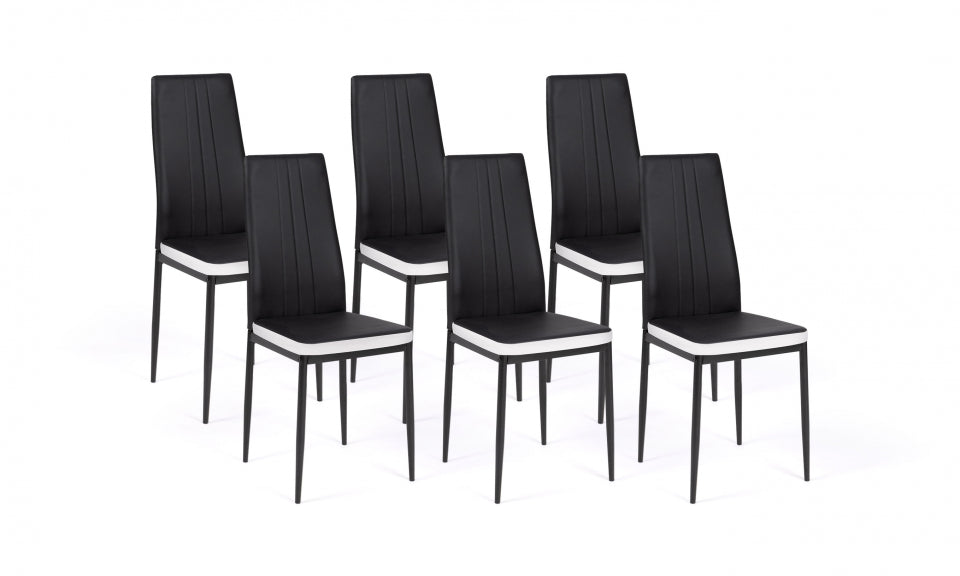 Chaises Jodie assise matelassée noire et blanche - lot de 6