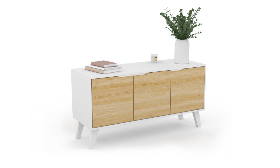 Buffet Vigo 3 portes blanc et bois L113cm