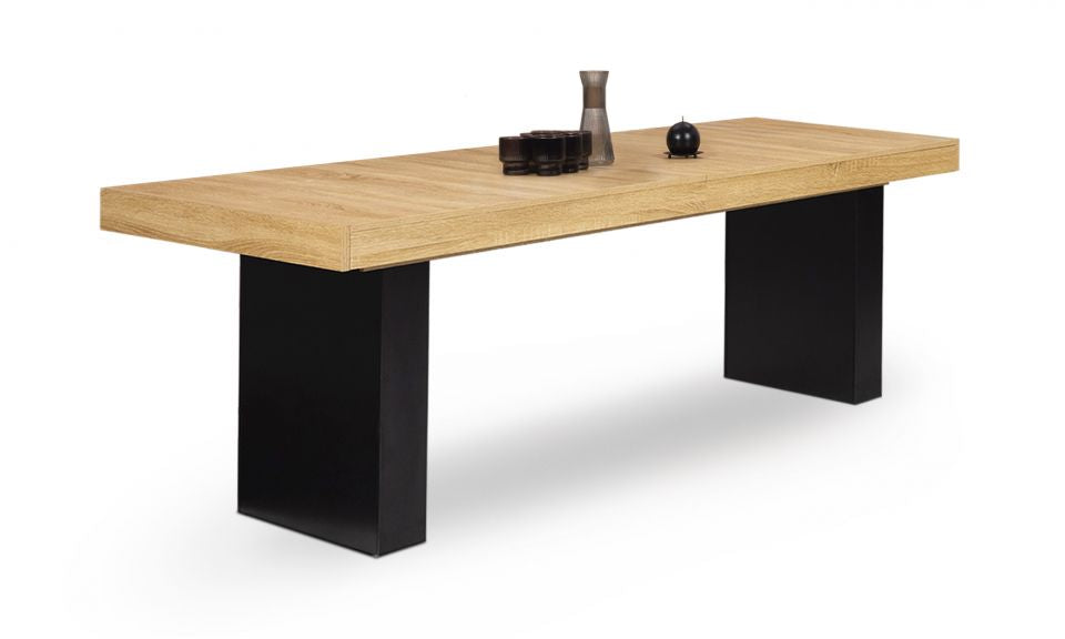 Table repas extensible Marius 160-200cm plateau bois et et pieds pleins noirs