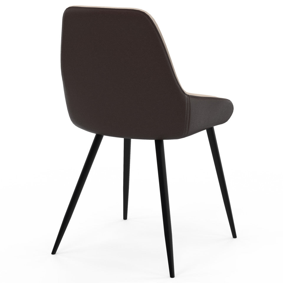 Chaises Ornella bi-matière taupe et marron pieds métal noirs - lot de 2
