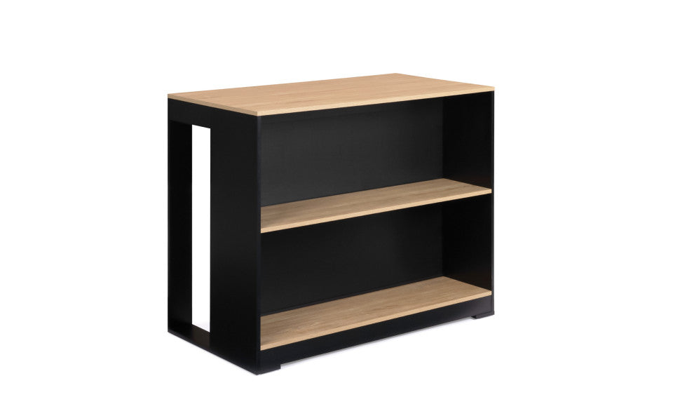 Ilot central de cuisine Nino L 113cm bois et noir avec rangements