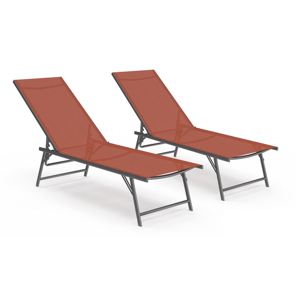 Transats inclinables Malaga 4 positions terracotta - lot de 2