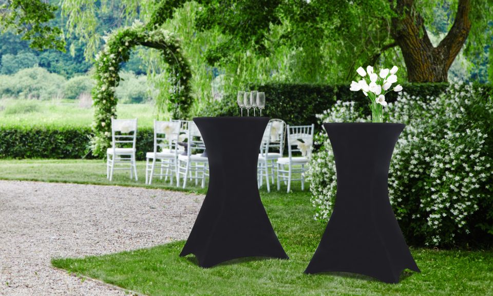 Tables hautes de réception pliantes 105cm + housses noires - lot de 2