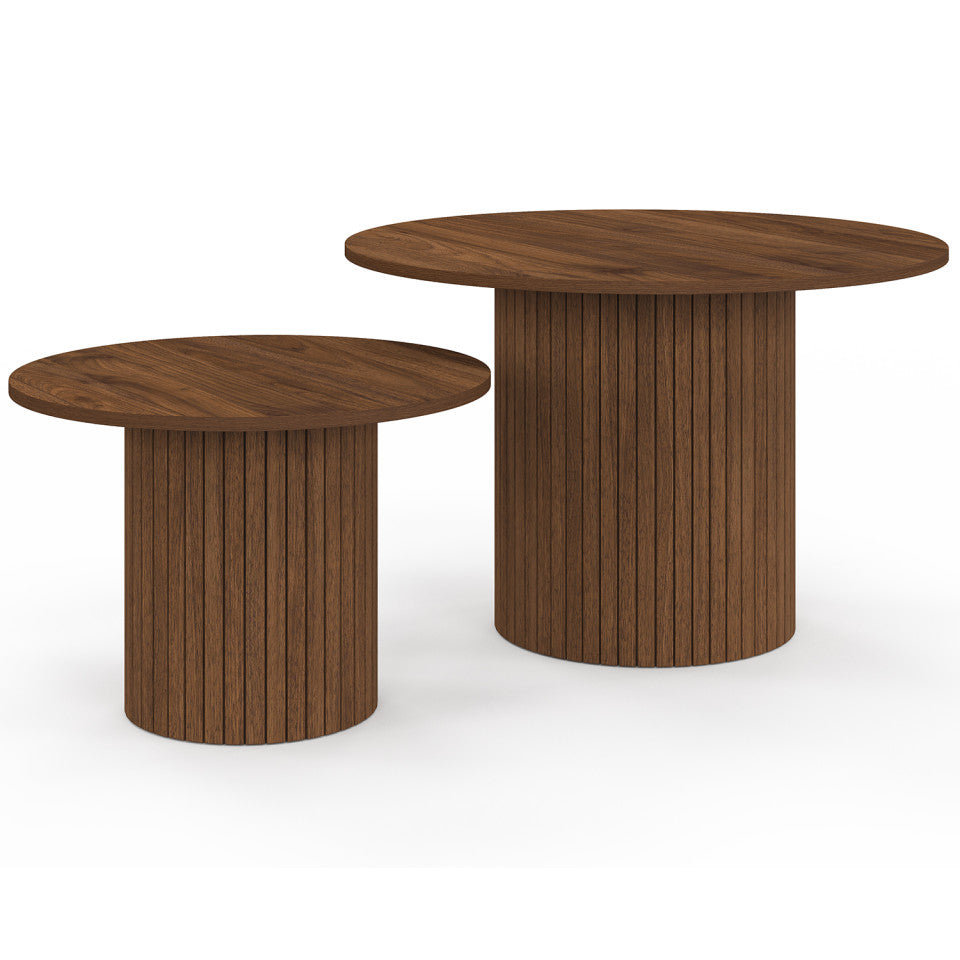 Tables basses rondes gigognes Alvar effet noyer - lot de 2