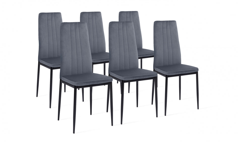 Chaises Jade en velours gris clair et pieds noirs - lot de 6