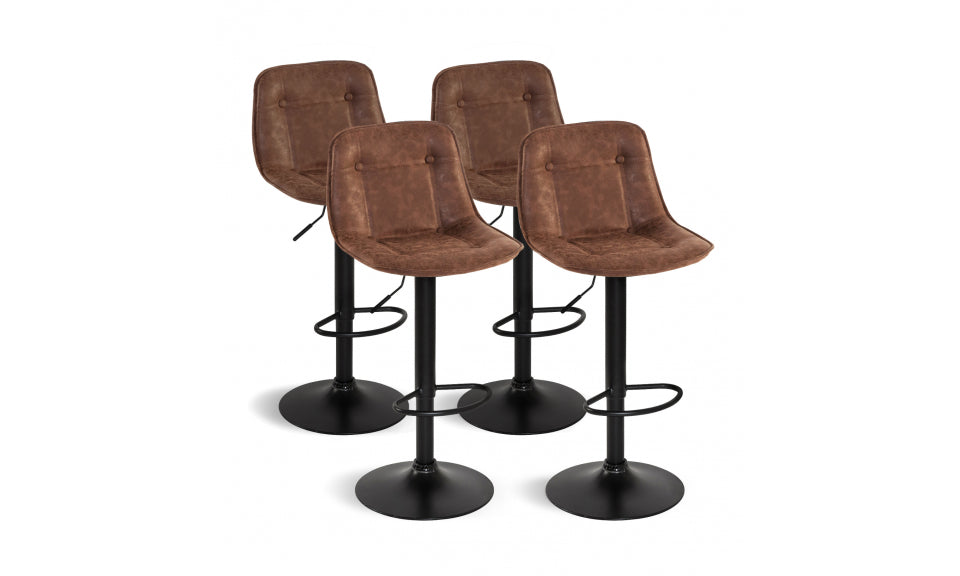 Tabourets de bar Brooklyn assise effet cuir vieilli marron et pieds métal - lot de 4