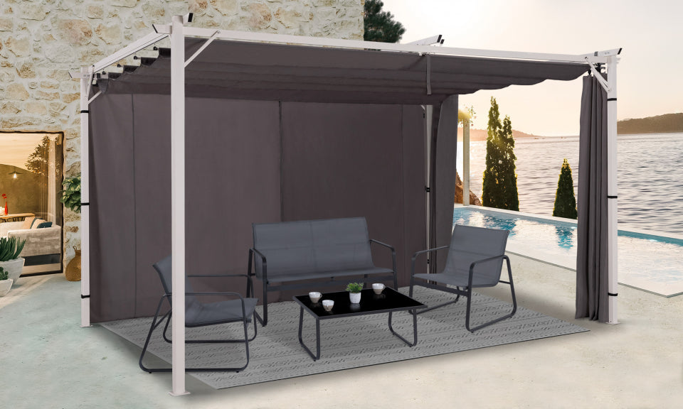 Rideau universel pour pergola gris avec tringle 3m