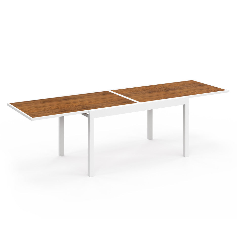 Ensemble repas extensible Timbia 12 places blanc verre trempé effet bois