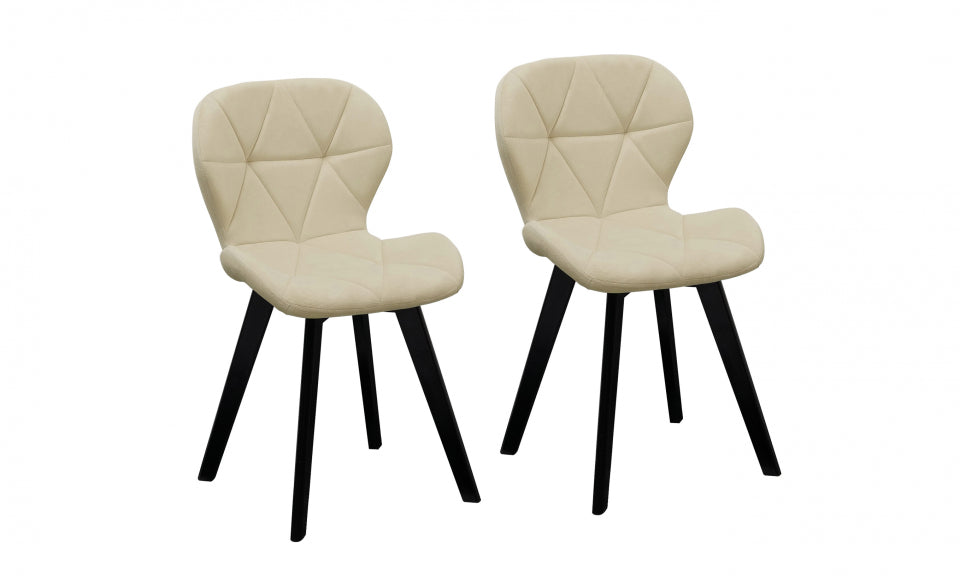 Chaises Daisy en velours crème et pieds noirs - lot de 2