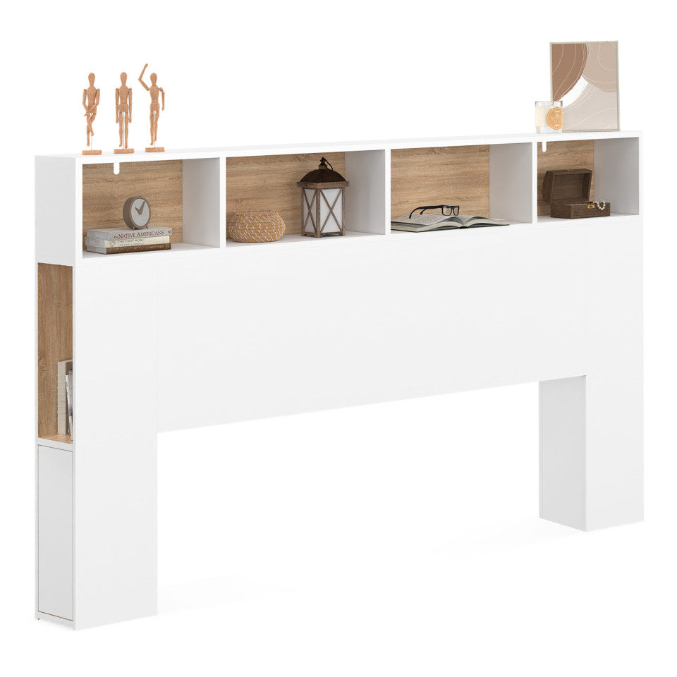 Tête de lit Léo bois et blanche avec rangements 165cm