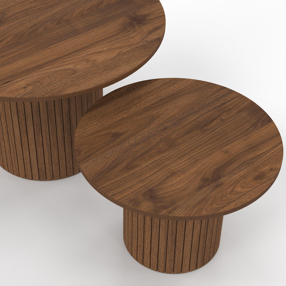 Tables basses rondes gigognes Alvar effet noyer - lot de 2