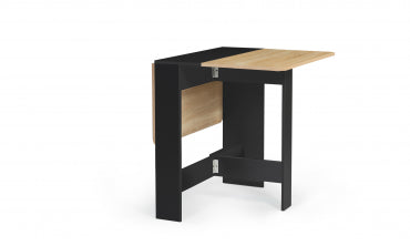 Table repas console pliable  plateau naturel et pieds noirs Edi