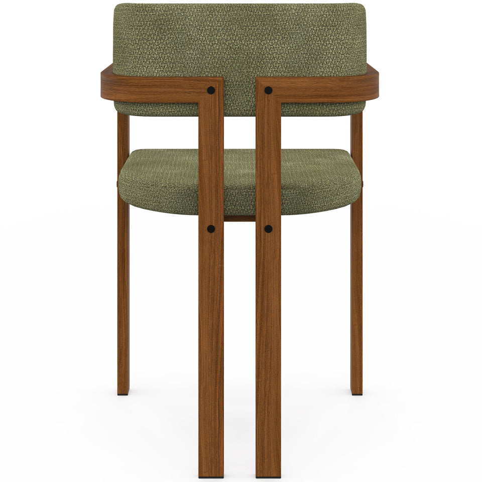 Chaises Elsa avec accoudoirs tissu chenille vert pieds effet noyer - lot de 4