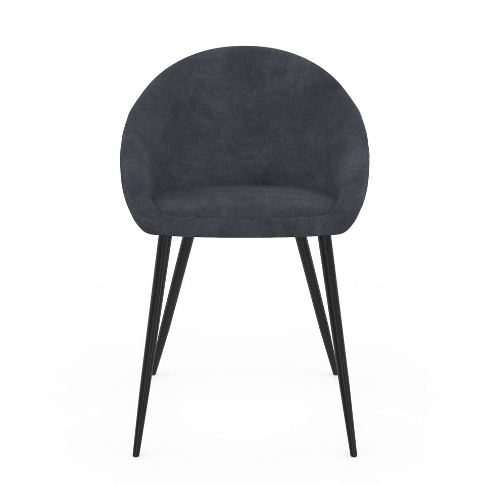 Chaises Dory en velours gris et pieds métal noirs - lot de 4