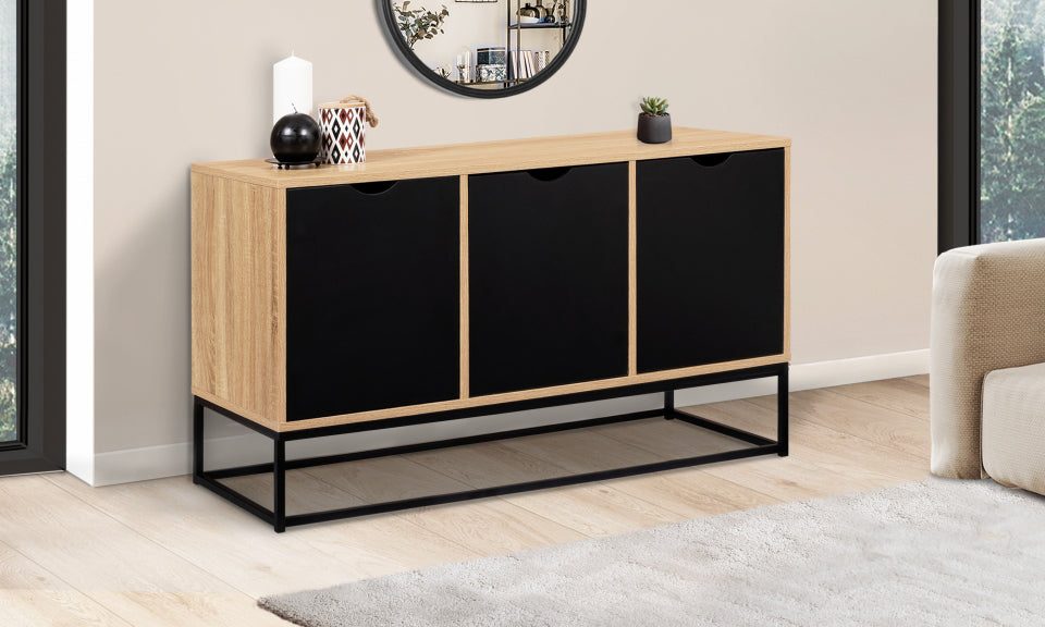 Buffet Manhattan 3 portes bois et noir L113cm