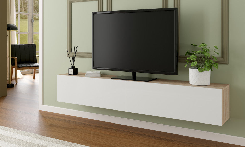 Meuble TV suspendu Michigan bois et blanc L180cm