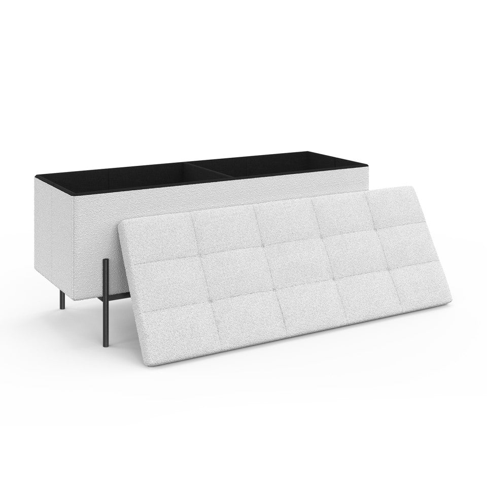 Banc coffre Loan en bouclette blanche et pieds noirs 76cm