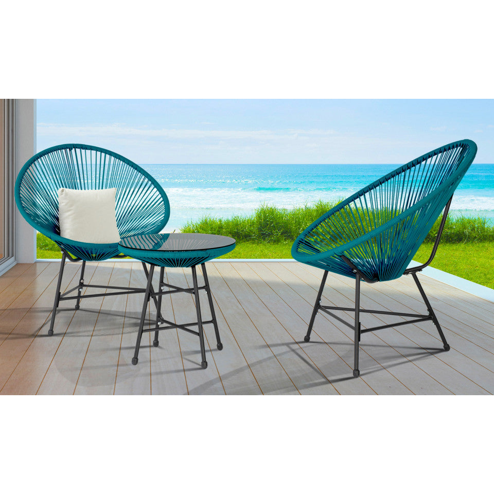 Salon de jardin filaire Ibiza 2 fauteuils et 1 table bleu