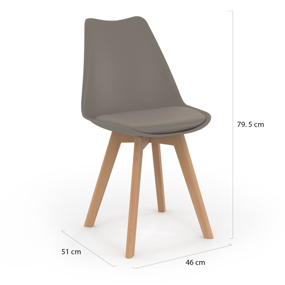 Chaises Nordia assise taupe et pieds bois - lot de 6