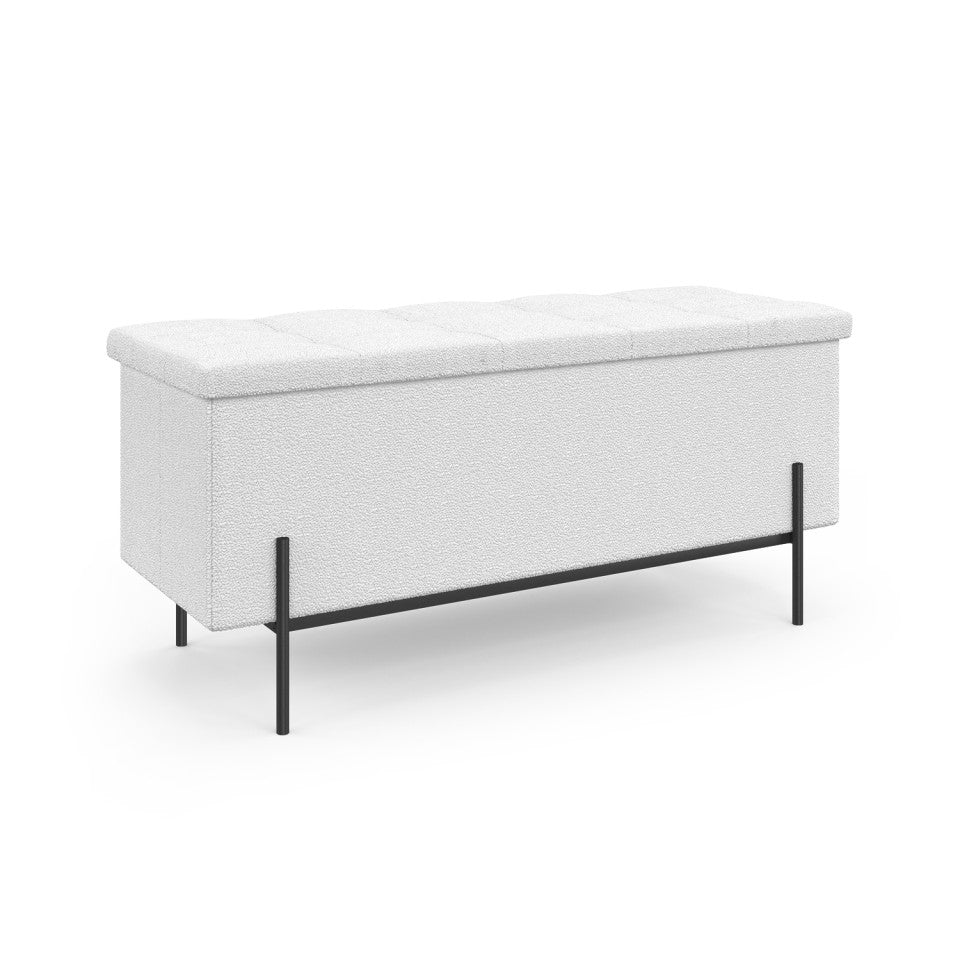 Banc coffre Loan en bouclette blanche et pieds noirs 100cm