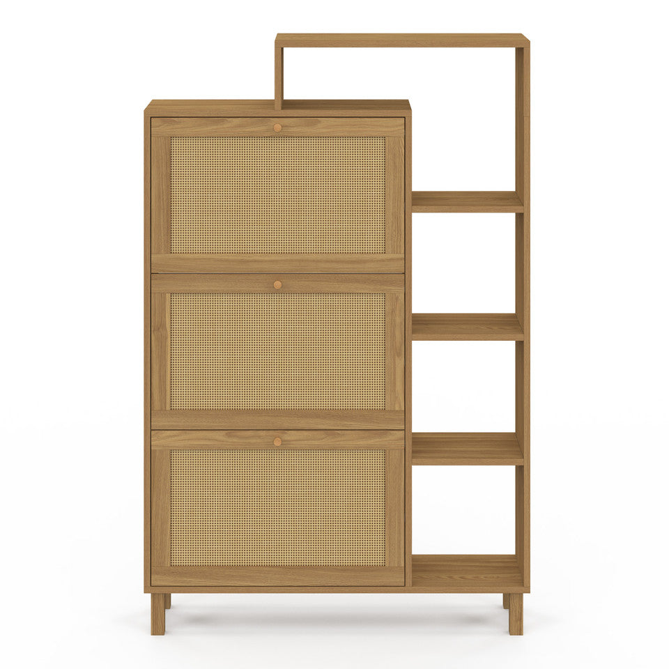 Meuble à chaussures Erin 3 portes en cannage avec étagères - 18 paires