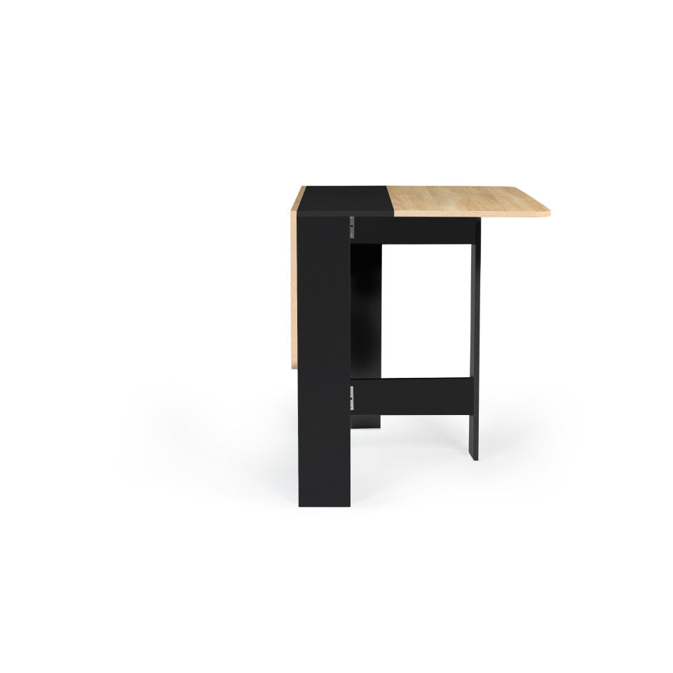 Table repas console pliable  plateau naturel et pieds noirs Edi