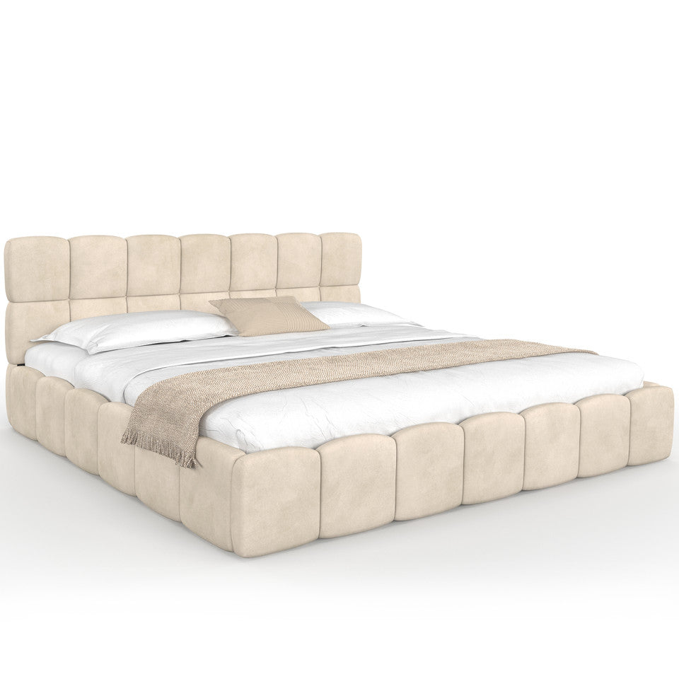 Lit coffre Bubble 180x200cm velours beige