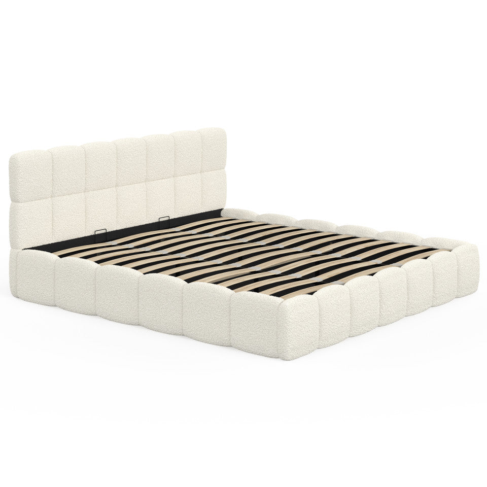 Lit coffre Bubble 180x200cm bouclette blanche