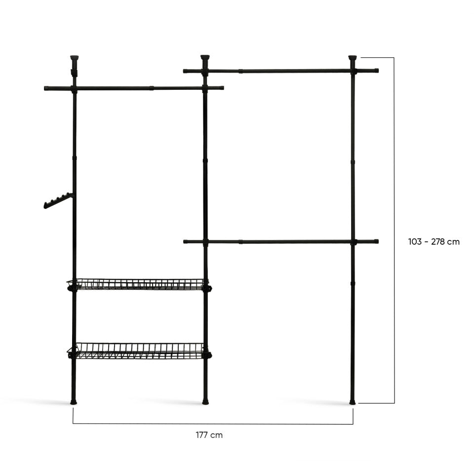 Penderie télescopique avec rangements intégrés H278cm