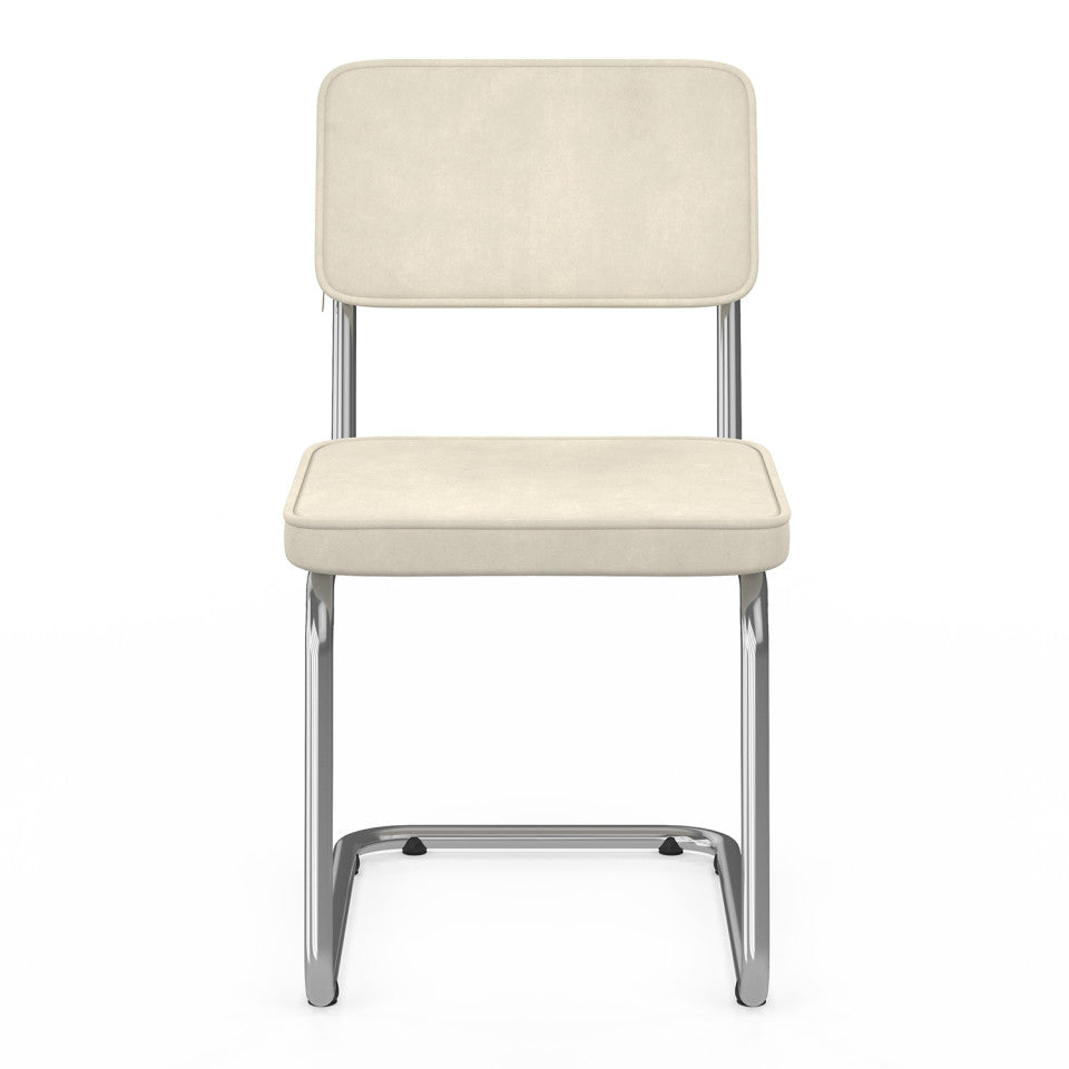 Chaises Naya en velours crème et pied métal cantilever - lot de 4