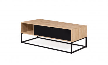 Table basse Memphis avec plateau relevable bois et pieds noirs L110cm