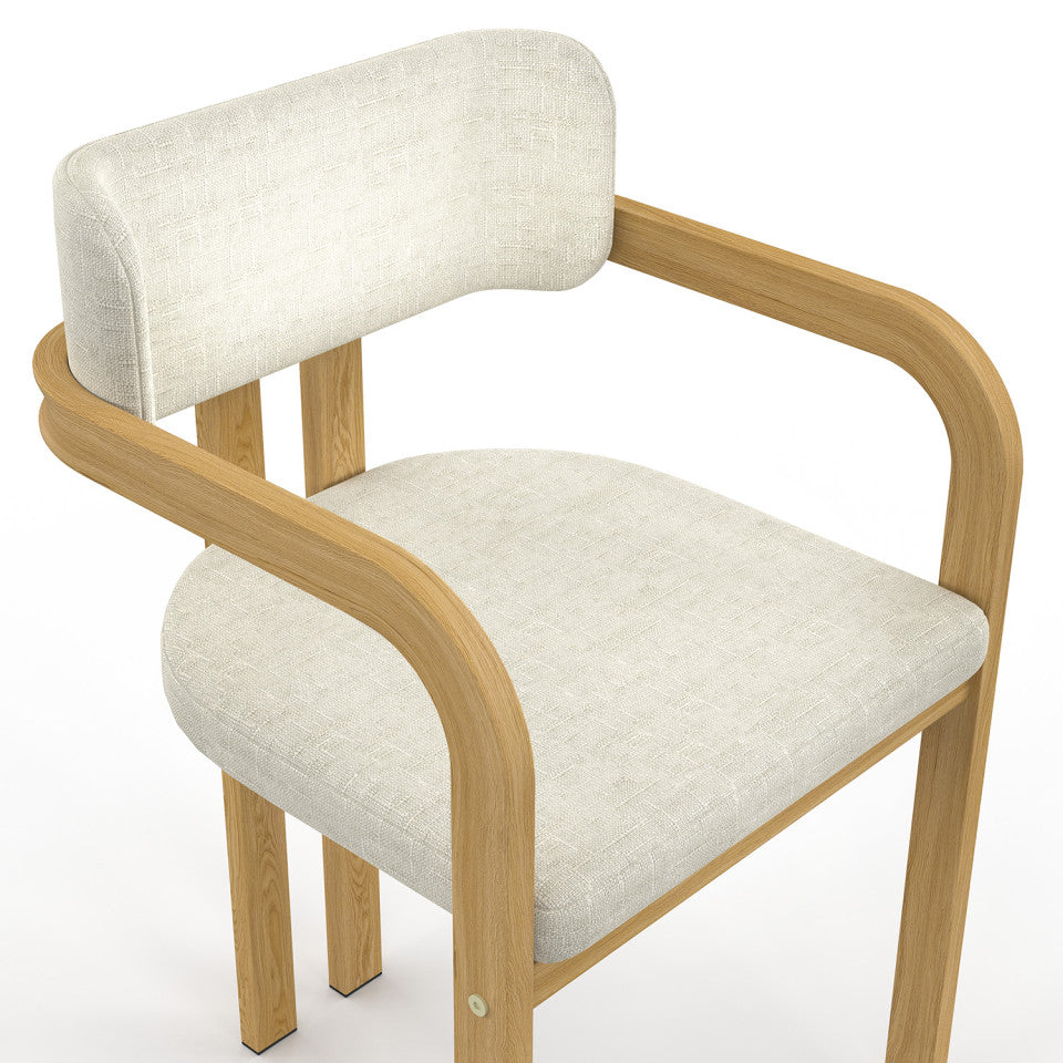 Chaises Elsa avec accoudoirs tissu beige pieds effet bois - lot de 4