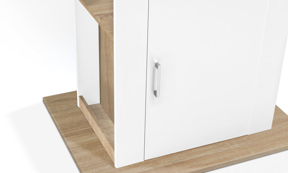 Ilot central de cuisine Théo L110cm bois et blanc avec rangements