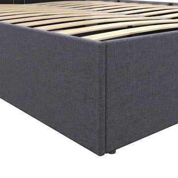Lit coffre Louise en tissu gris avec sommier et tête de lit arrondie 160x200cm