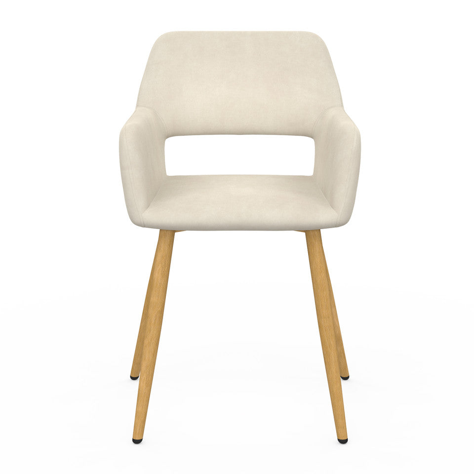 Chaises Heidi velours beige pieds bois - lot de 2