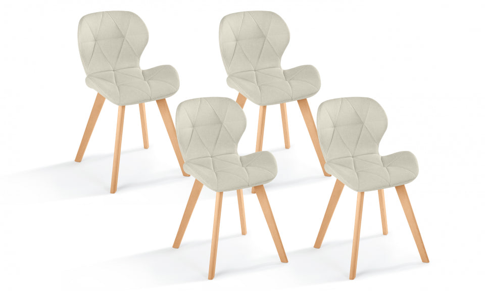 Chaises Gatsby en tissu beige et pieds bois - lot de 4