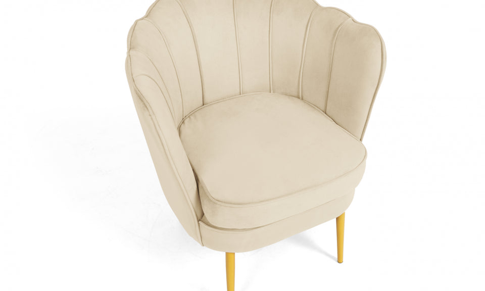 Fauteuil Arielle en velours crème et pieds dorés