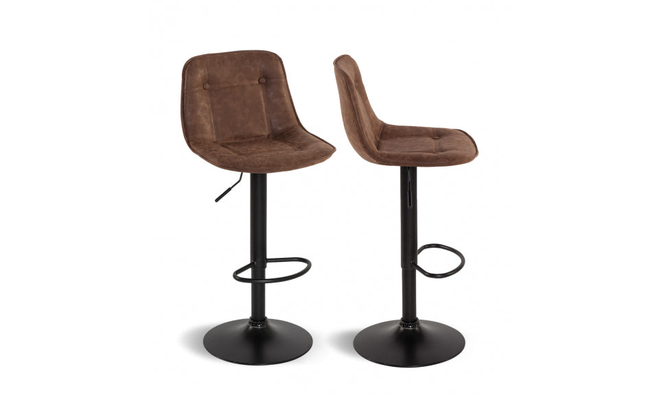 Tabourets de bar Brooklyn assise effet cuir vieilli marron et pieds métal - lot de 4