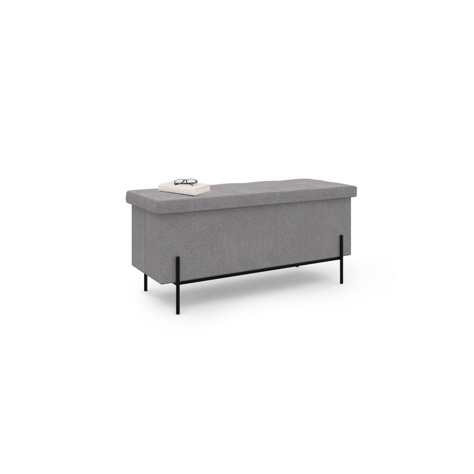 Banc coffre avec pieds noirs Loan en tissu gris 100cm