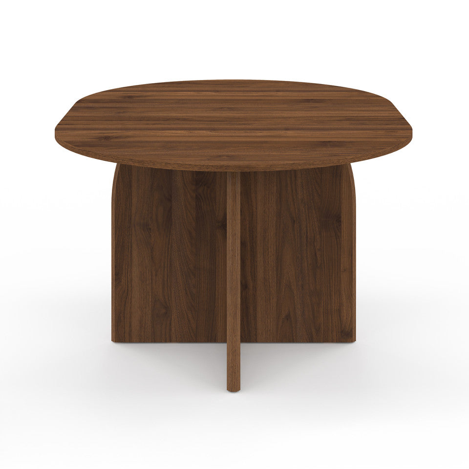 Table à manger ronde extensible Japandi pied central effet noyer Ø110-150cm