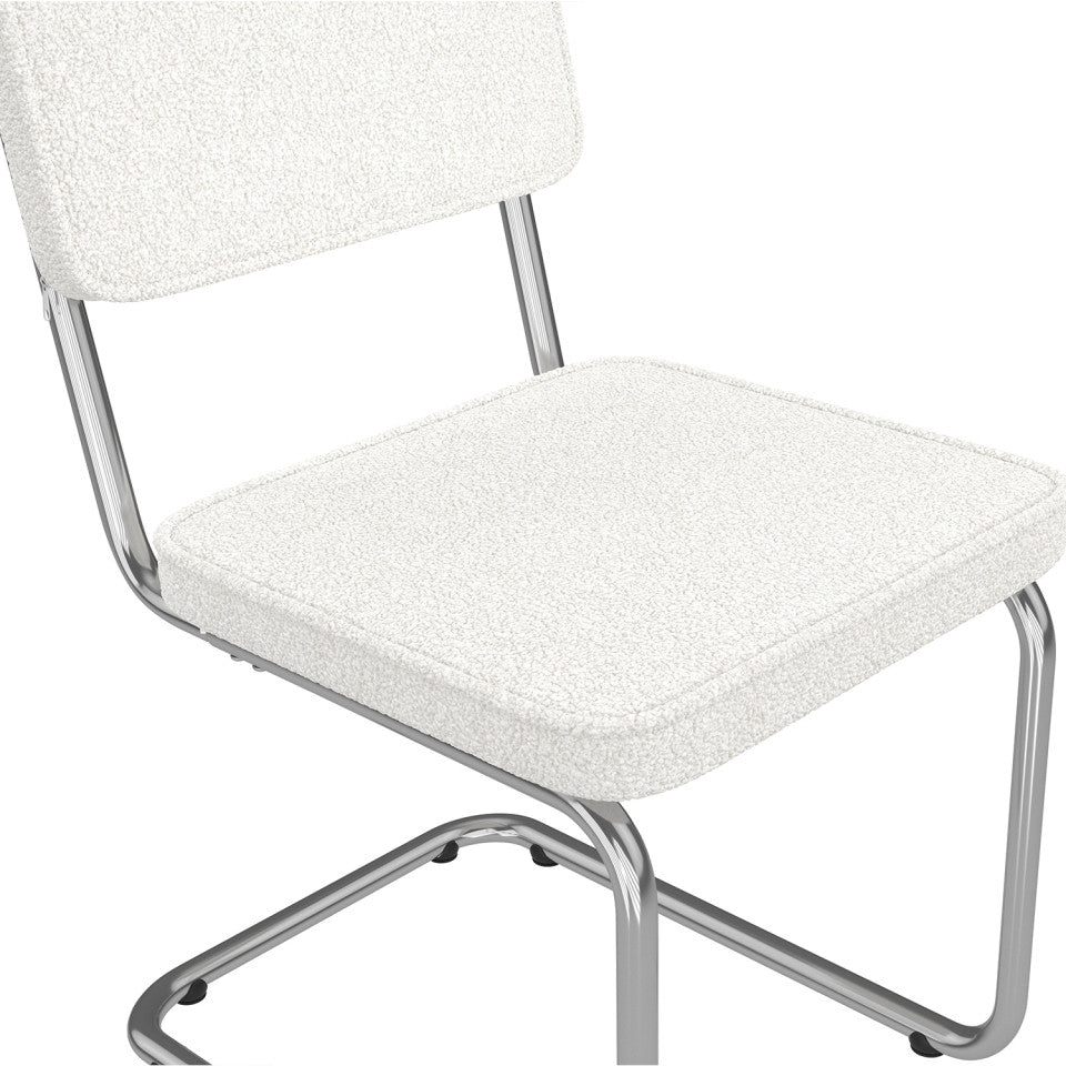 Chaises Naya en bouclette crème et pied métal cantilever - lot de 4