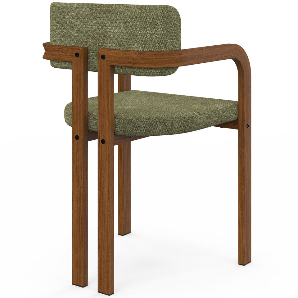 Chaises Elsa avec accoudoirs tissu chenille vert pieds effet noyer - lot de 4