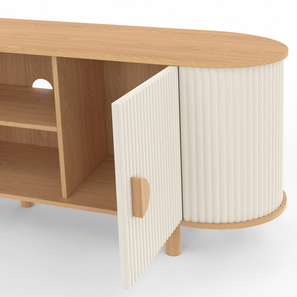 Meuble TV Kara beige effet cannelé 140cm