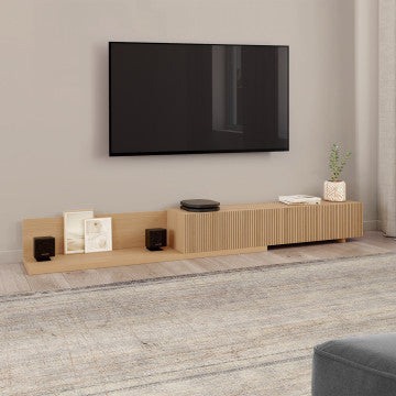 Meuble TV extensible Movena effet lattes L215-360cm
