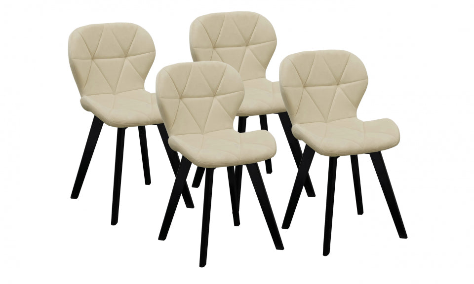 Chaises Daisy en velours crème et pieds noirs - lot de 4